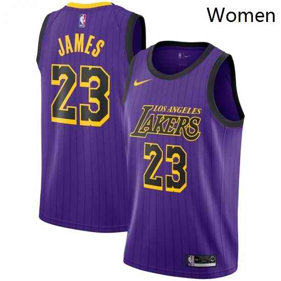 Womens Nike Los Angeles Lakers 23 LeBron James Swingman Purple stripe NBA Jersey